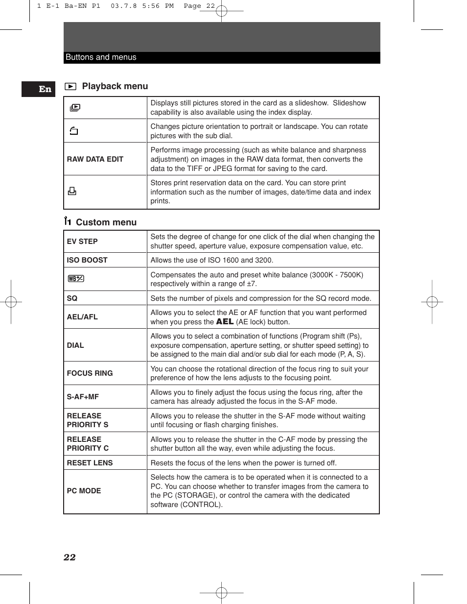 Olympus E-1 User Manual | Page 22 / 180