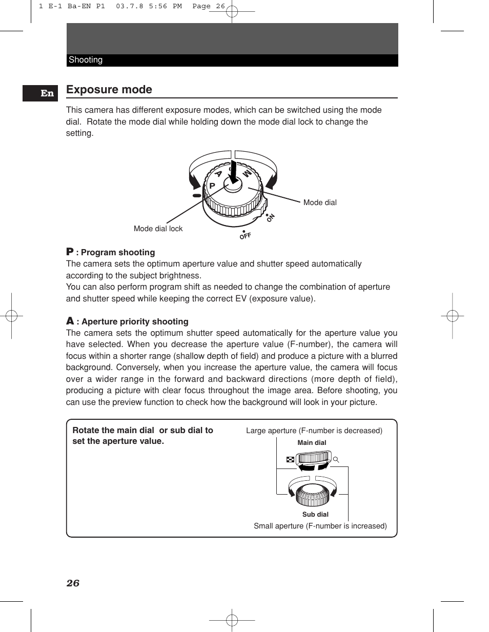 Exposure mode | Olympus E-1 User Manual | Page 26 / 180