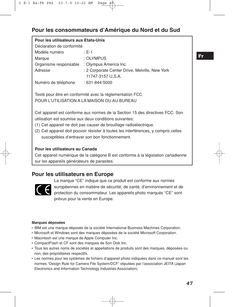 Pour les utilisateurs en europe | Olympus E-1 User Manual | Page 47 / 180