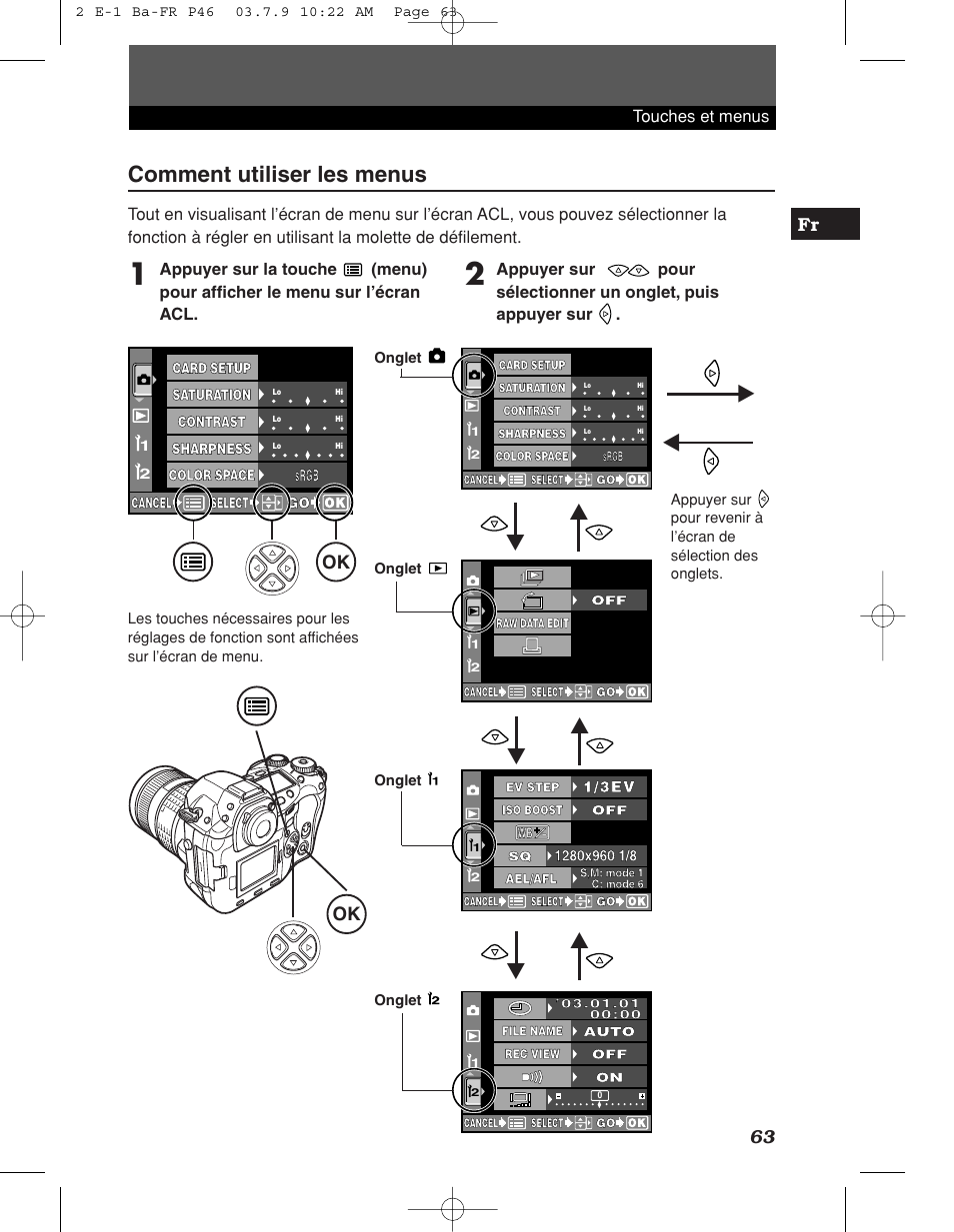 Comment utiliser les menus, Е¥ ˙ я | Olympus E-1 User Manual | Page 63 / 180