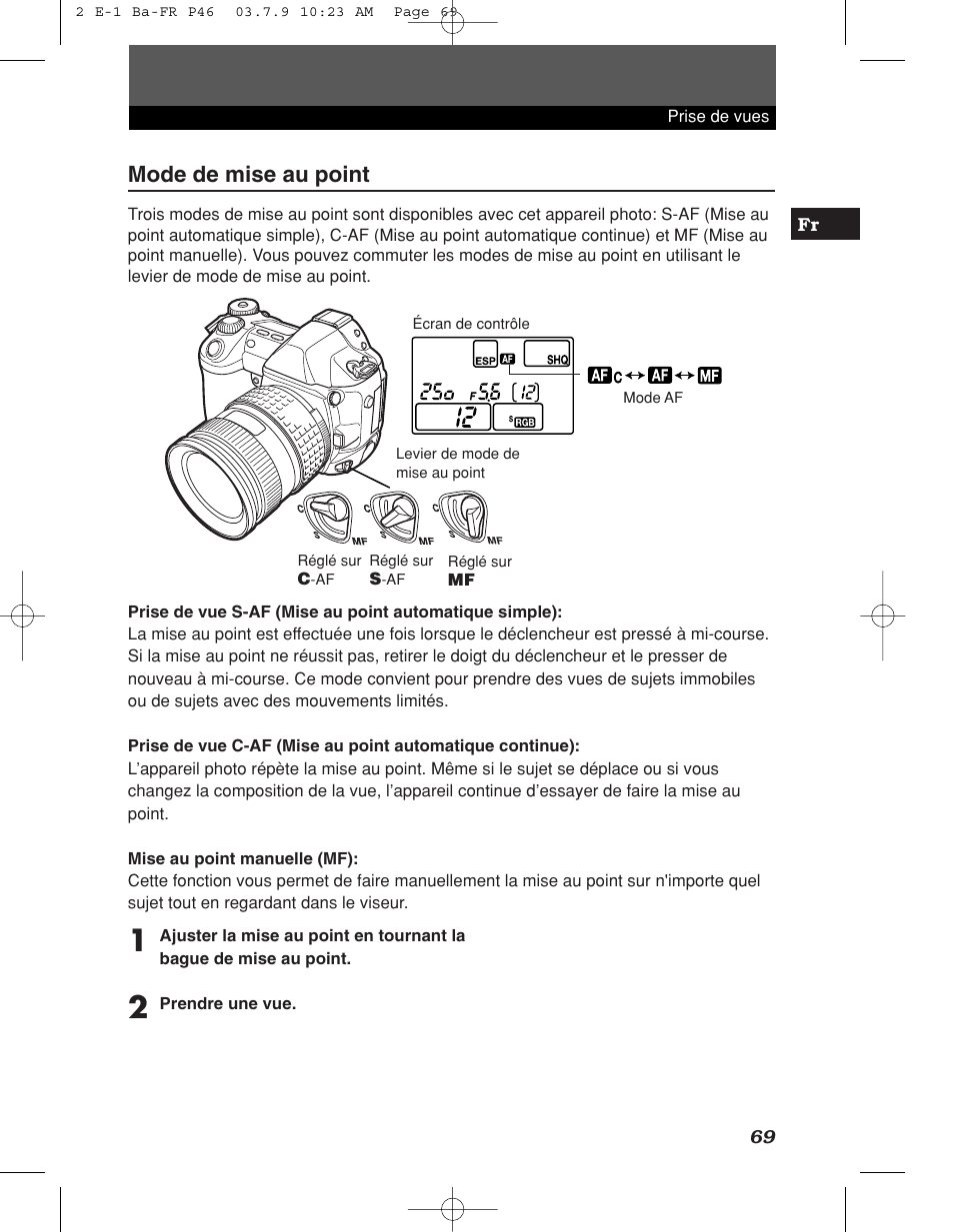 Mode de mise au point | Olympus E-1 User Manual | Page 69 / 180