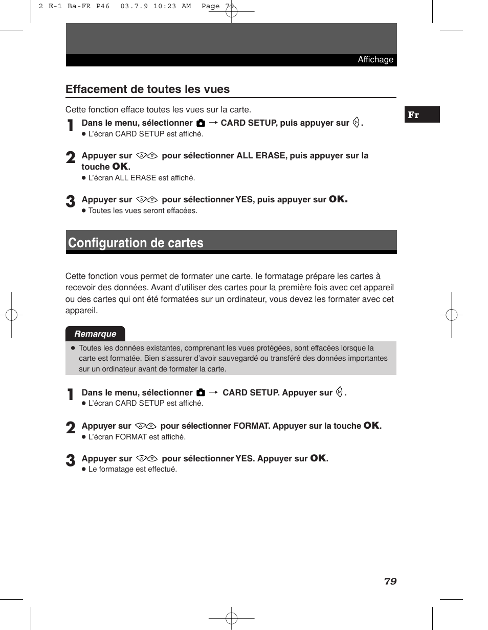 Configuration de cartes, Effacement de toutes les vues | Olympus E-1 User Manual | Page 79 / 180