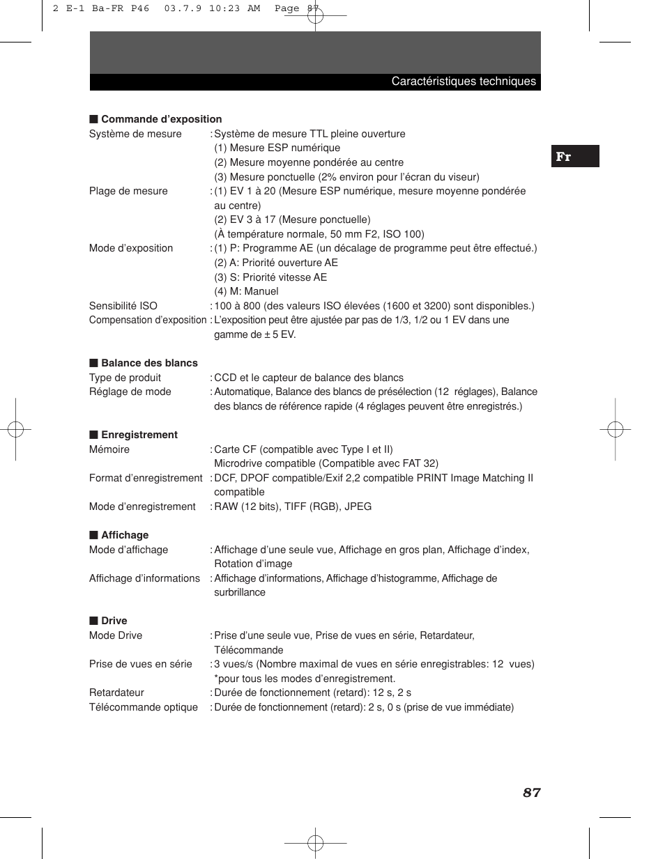 87 fr | Olympus E-1 User Manual | Page 87 / 180