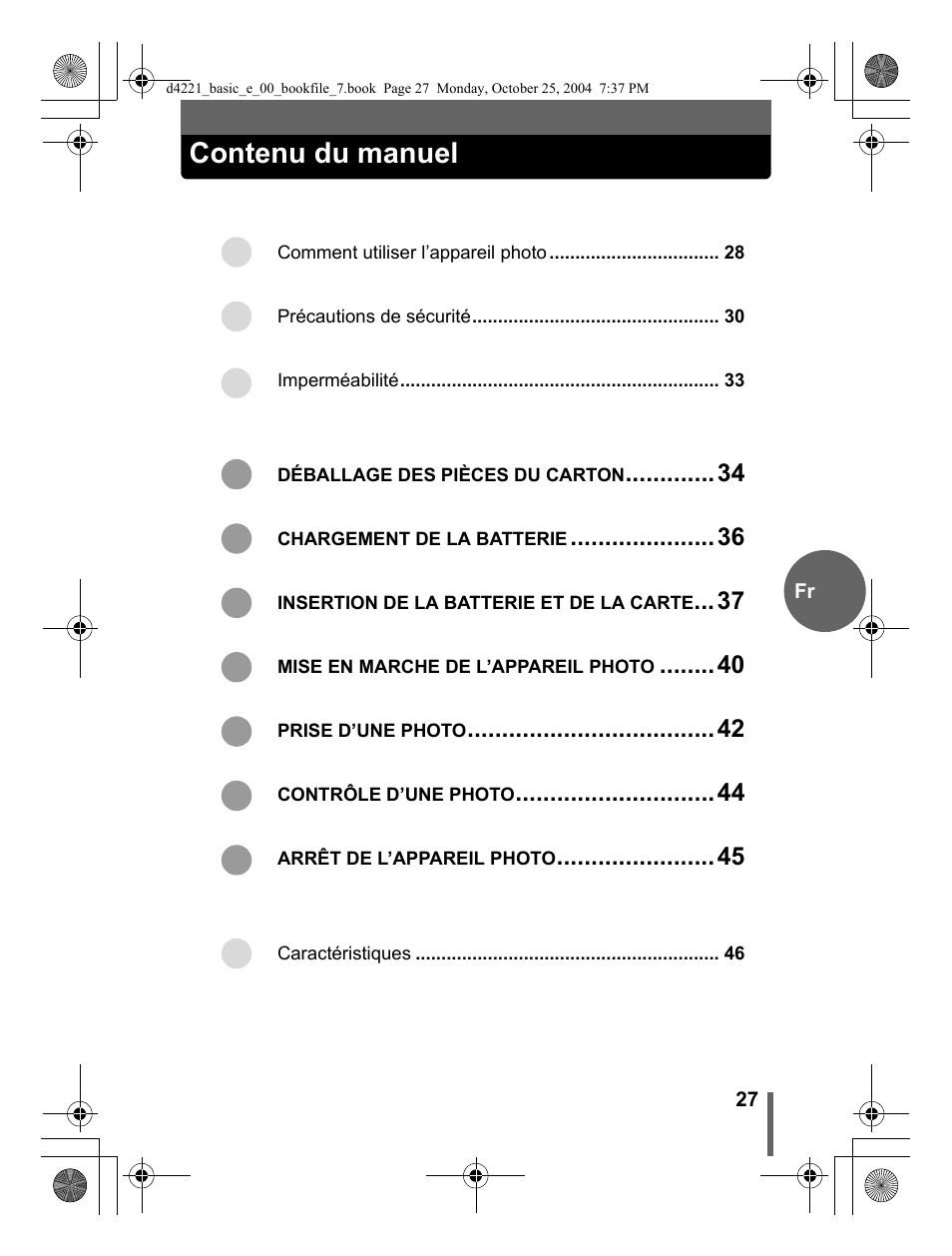 Contenu du manuel | Olympus Stylus 500 Digital User Manual | Page 27 / 100