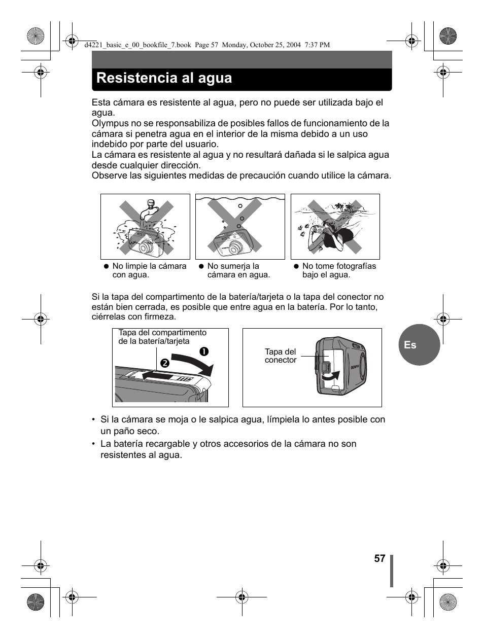 Resistencia al agua | Olympus Stylus 500 Digital User Manual | Page 57 / 100