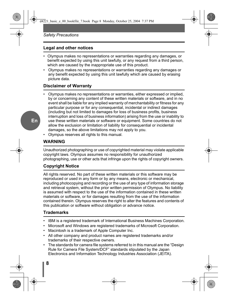 Olympus Stylus 500 Digital User Manual | Page 8 / 100