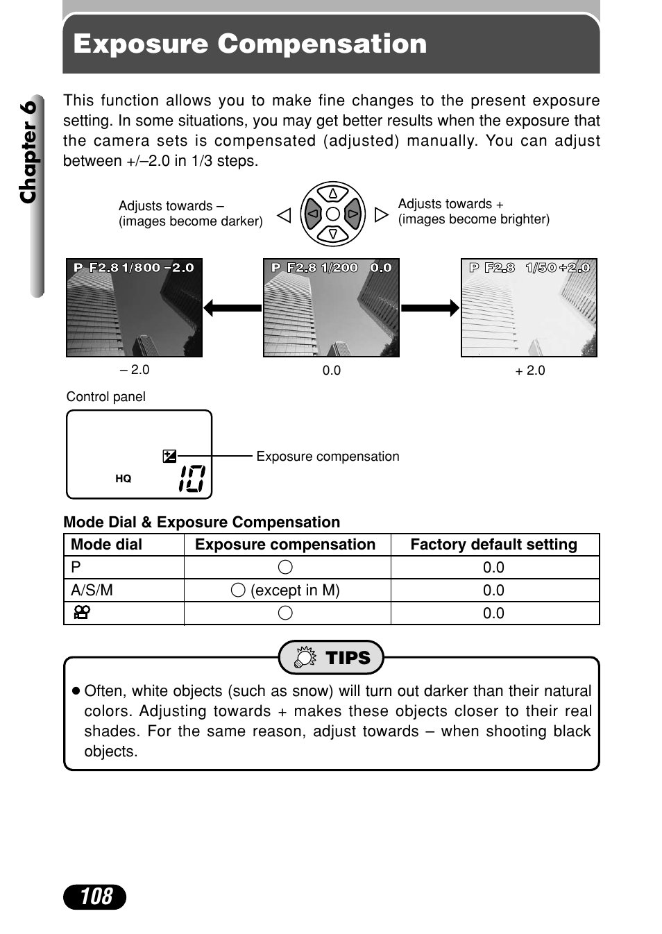 Exposure compensation, Chapter 6 | Olympus C-4040 Zoom User Manual | Page 108 / 200