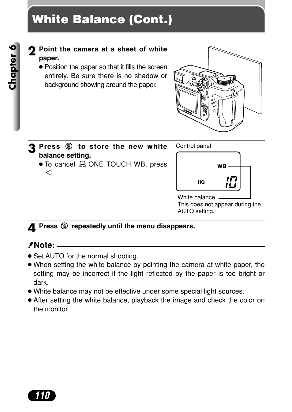 White balance (cont.) | Olympus C-4040 Zoom User Manual | Page 110 / 200