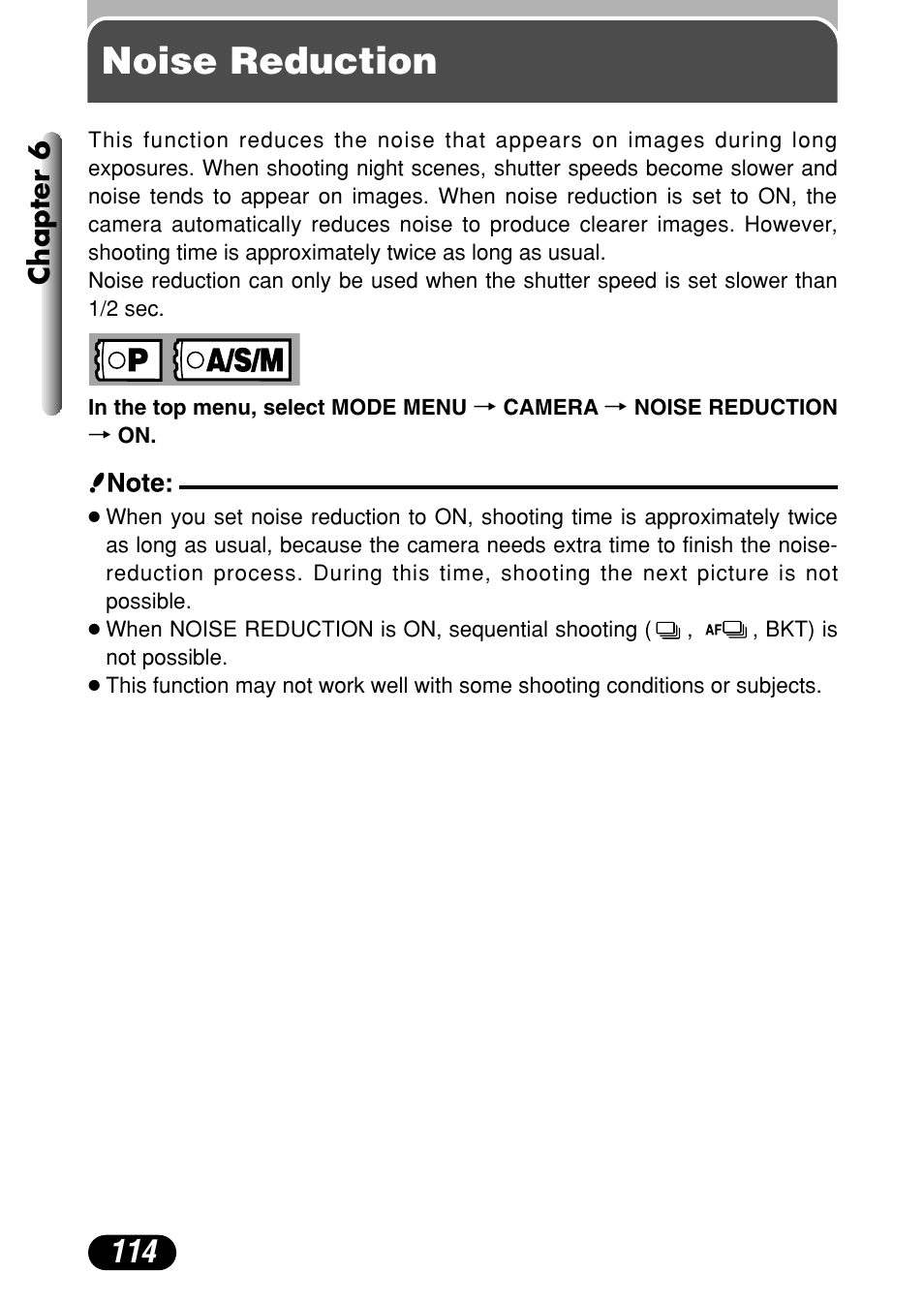 Noise reduction, Chapter 6 | Olympus C-4040 Zoom User Manual | Page 114 / 200