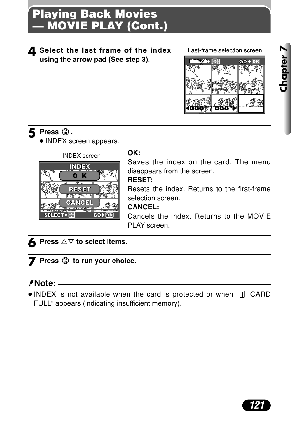 Playing back movies — movie play (cont.) | Olympus C-4040 Zoom User Manual | Page 121 / 200