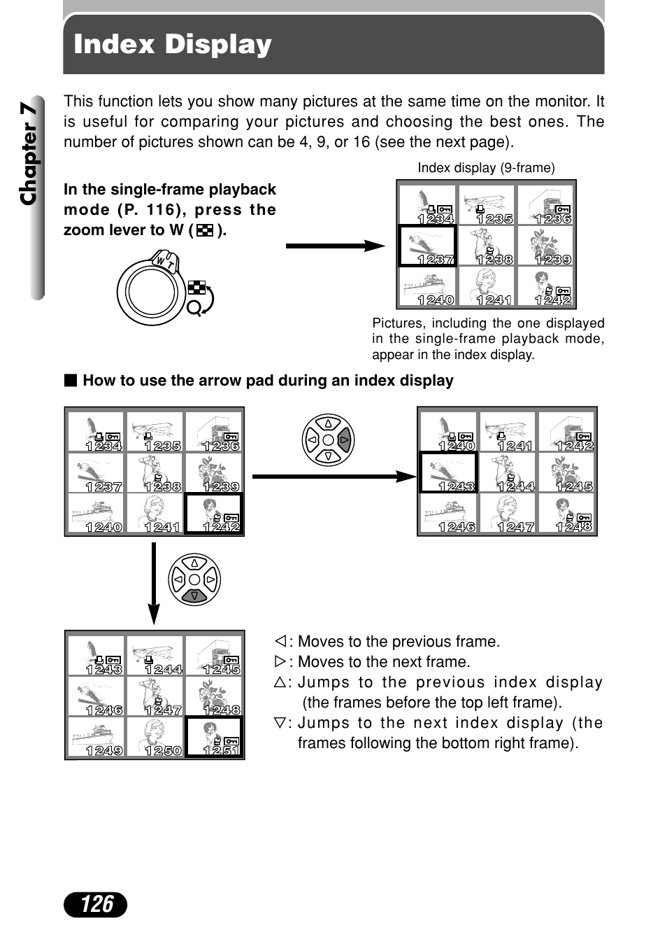 Index display, Chapter 7 | Olympus C-4040 Zoom User Manual | Page 126 / 200