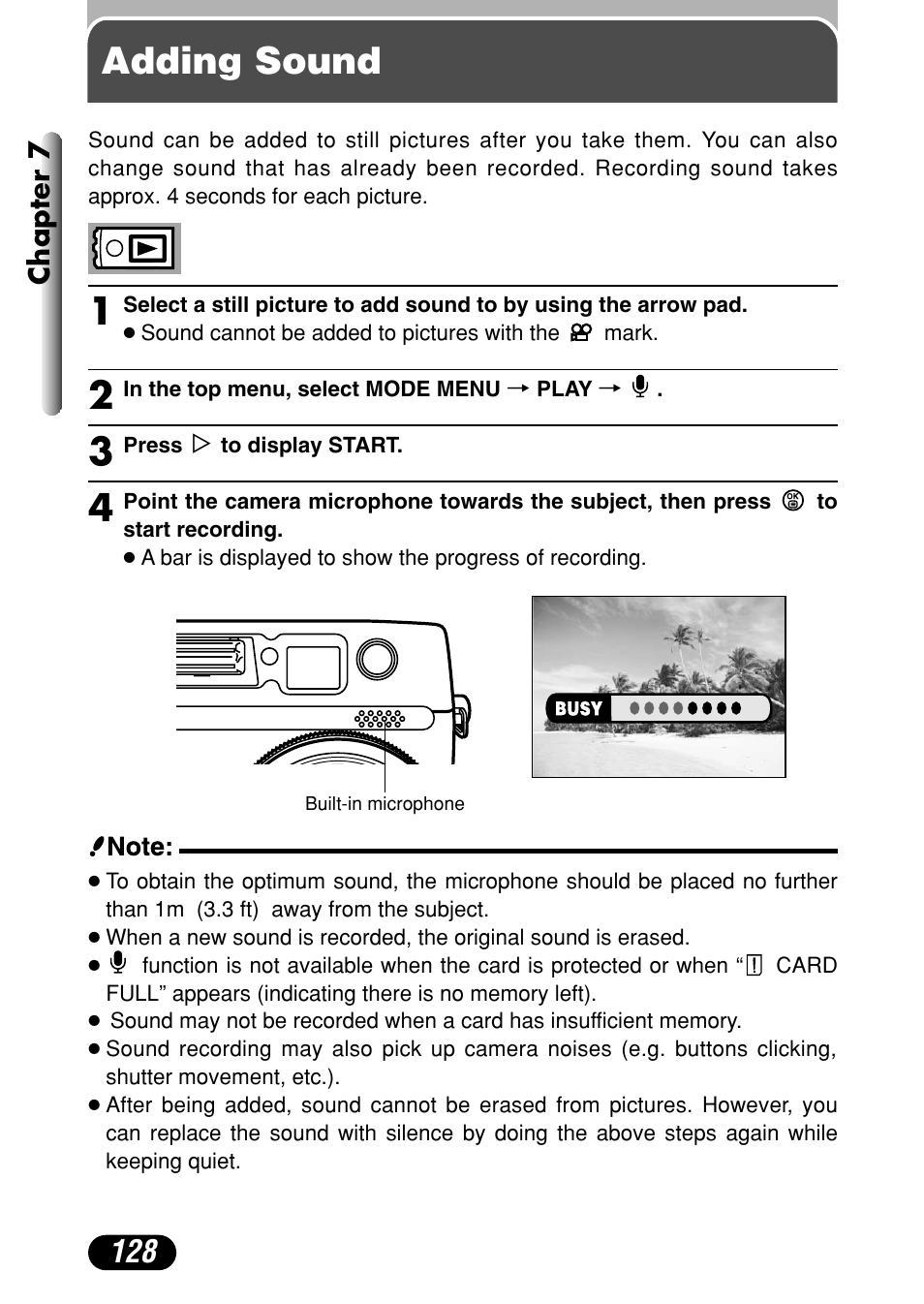 Adding sound | Olympus C-4040 Zoom User Manual | Page 128 / 200