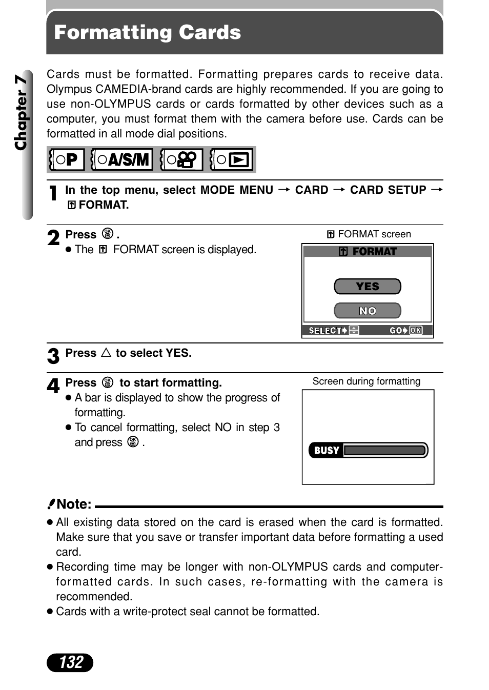 Formatting cards | Olympus C-4040 Zoom User Manual | Page 132 / 200