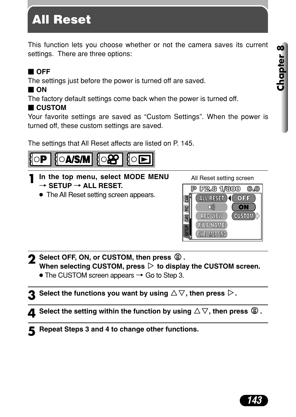 All reset, Chapter 8 | Olympus C-4040 Zoom User Manual | Page 143 / 200