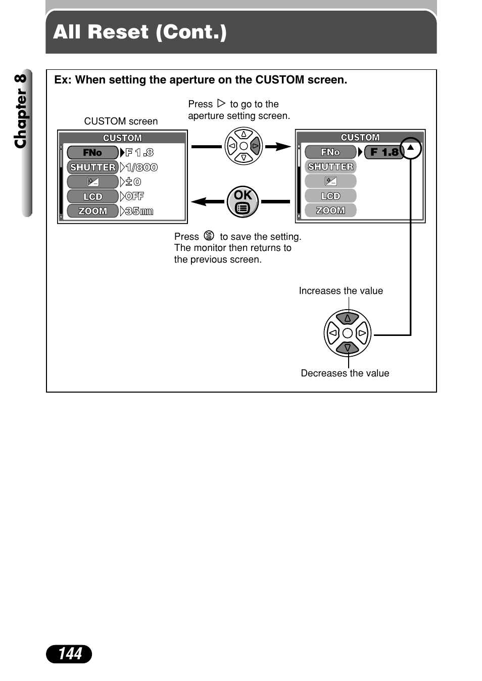 All reset (cont.), Chapter 8 | Olympus C-4040 Zoom User Manual | Page 144 / 200