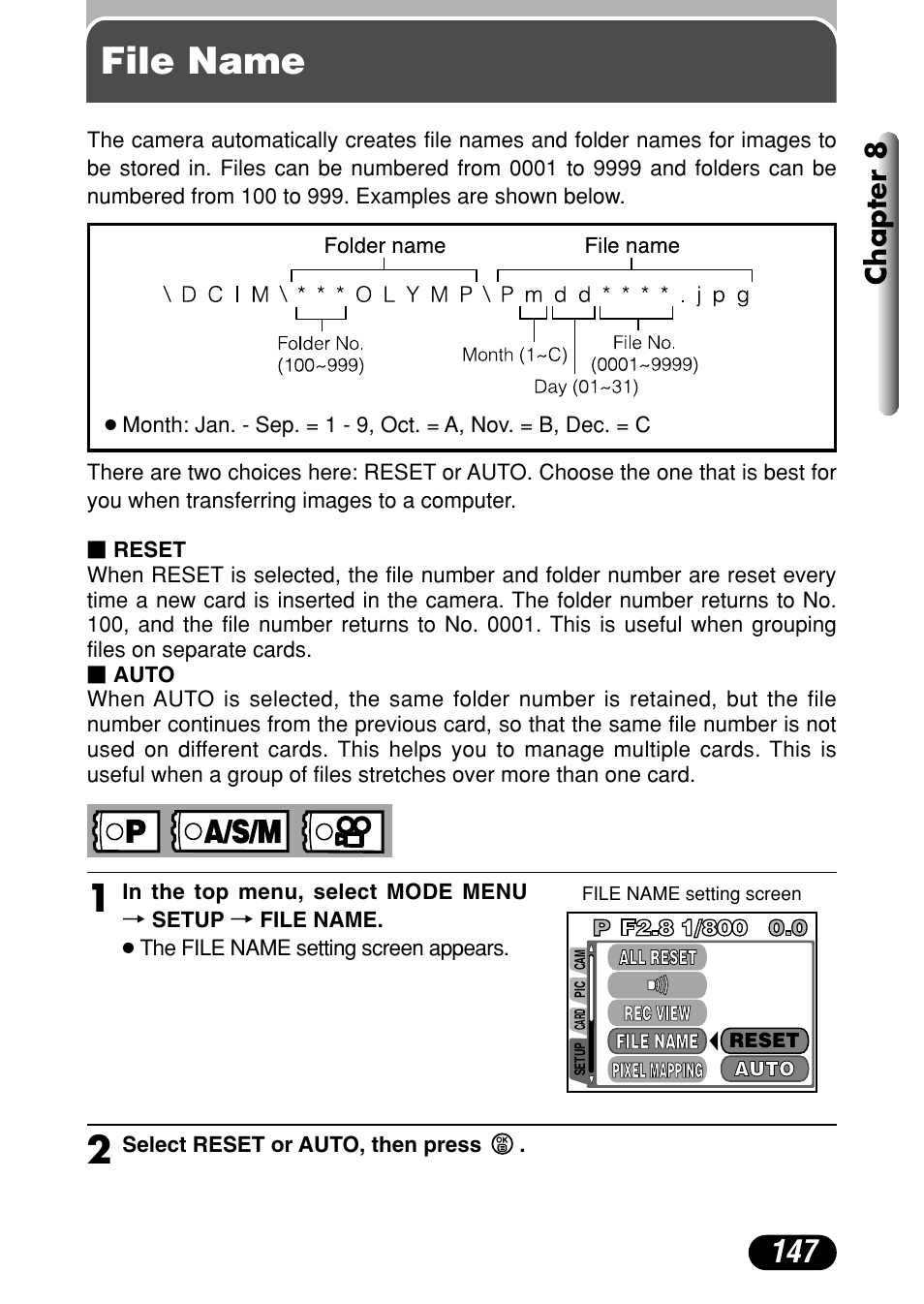 File name, Chapter 8 | Olympus C-4040 Zoom User Manual | Page 147 / 200