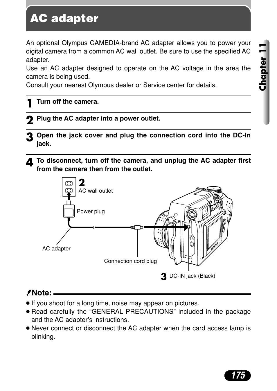 Ac adapter | Olympus C-4040 Zoom User Manual | Page 175 / 200