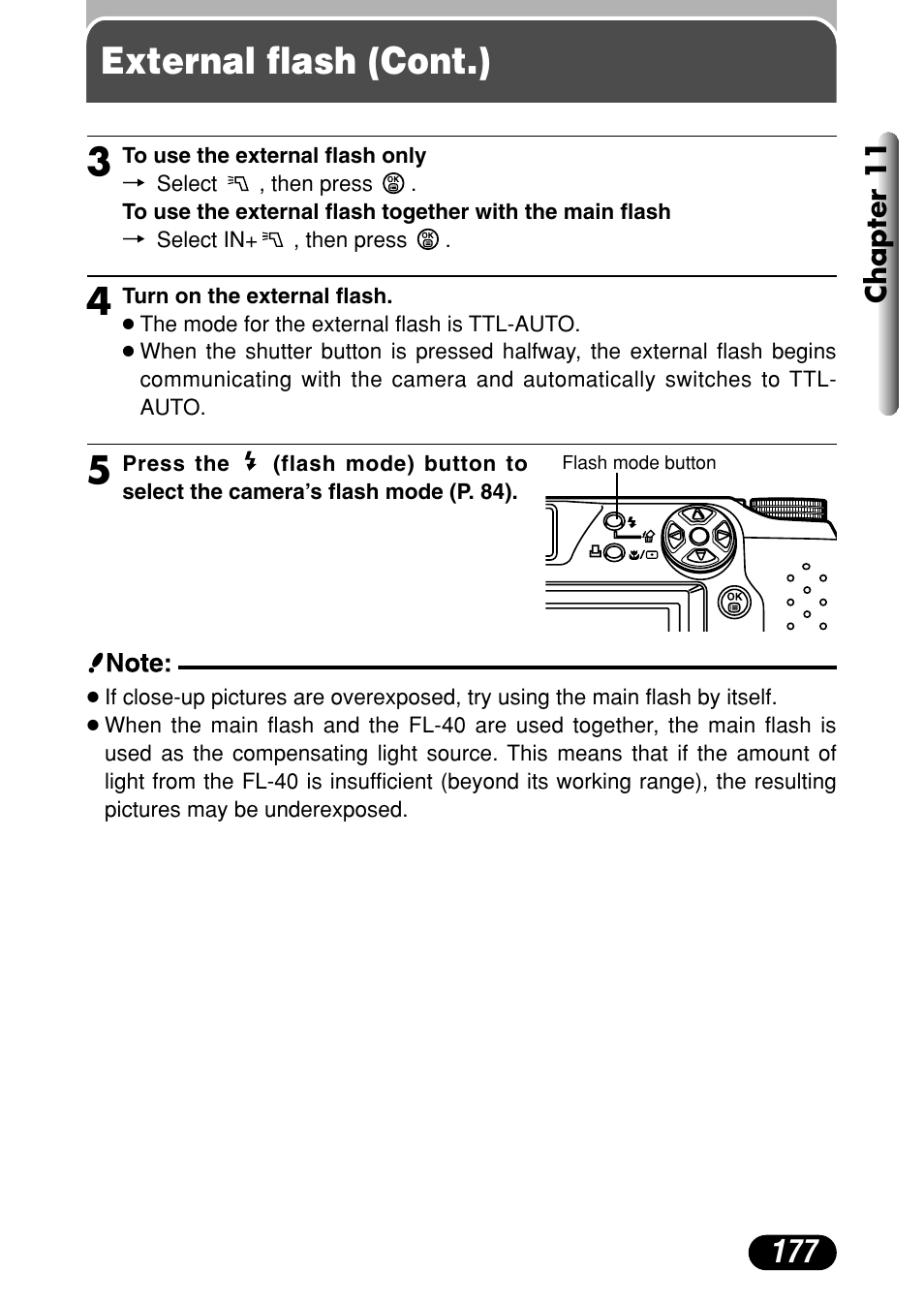 External flash (cont.) | Olympus C-4040 Zoom User Manual | Page 177 / 200