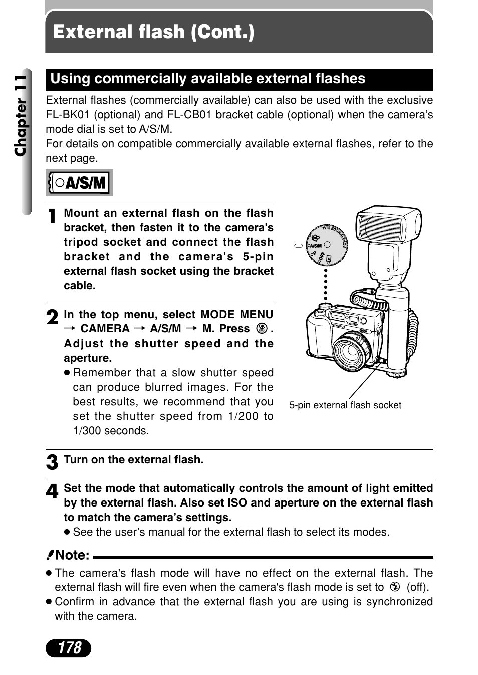 Using commercially available external flashes 178, External flash (cont.) | Olympus C-4040 Zoom User Manual | Page 178 / 200