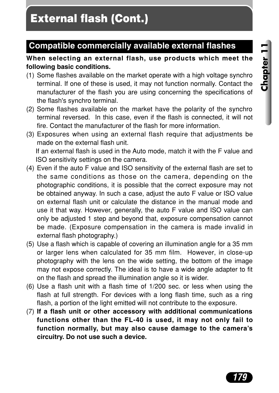 External flash (cont.) | Olympus C-4040 Zoom User Manual | Page 179 / 200