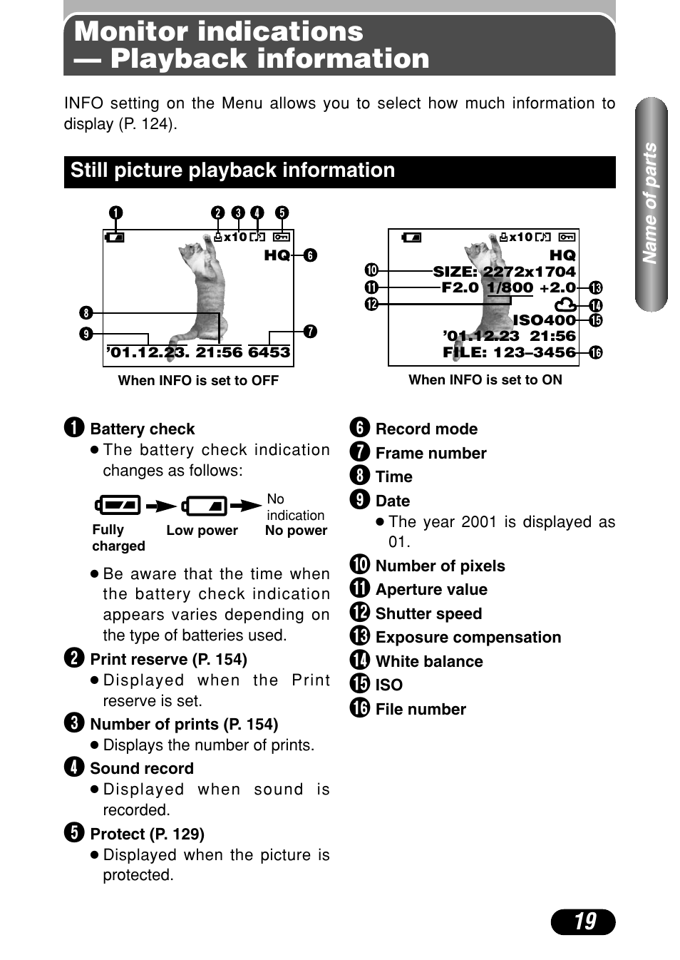 Monitor indications — playback information, Monitor indications — playback information 19, Still picture playback information 19 | Still picture playback information | Olympus C-4040 Zoom User Manual | Page 19 / 200