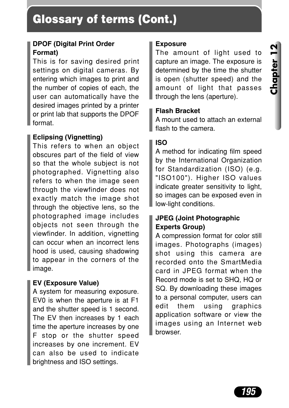 Glossary of terms (cont.) | Olympus C-4040 Zoom User Manual | Page 195 / 200