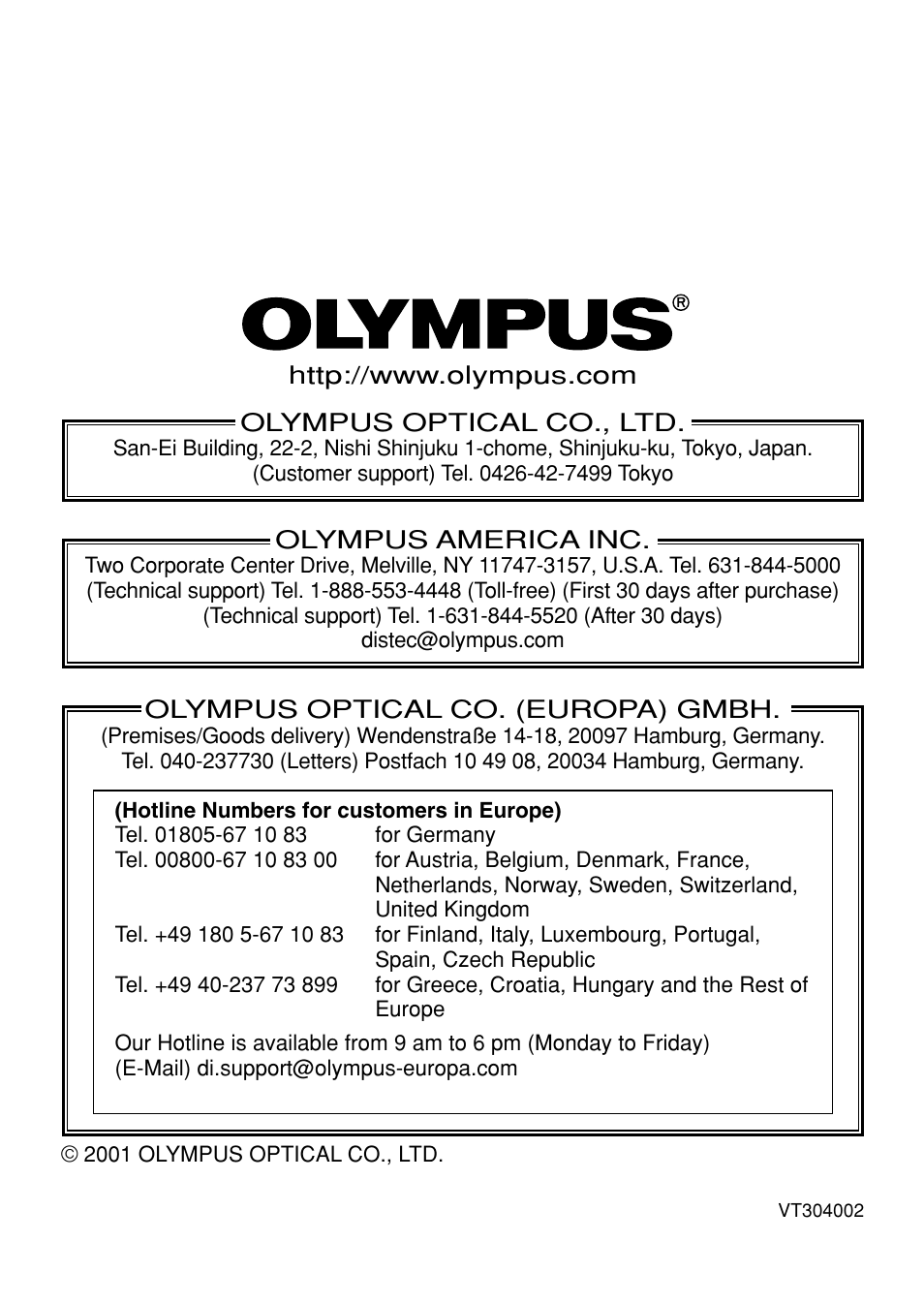 Technical support | Olympus C-4040 Zoom User Manual | Page 200 / 200