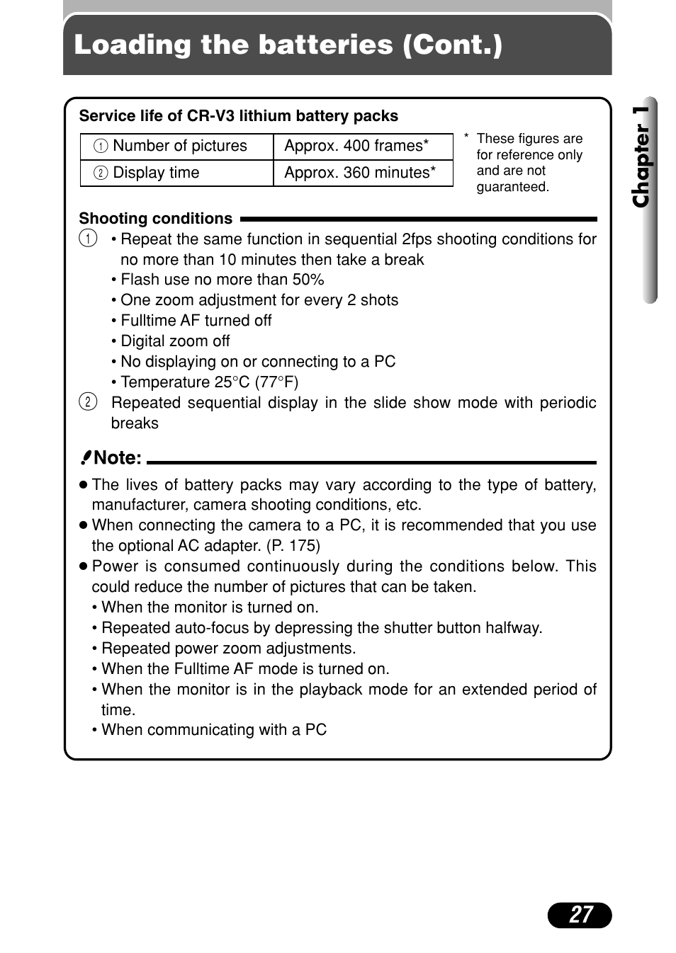 Loading the batteries (cont.), Chapter 1 | Olympus C-4040 Zoom User Manual | Page 27 / 200