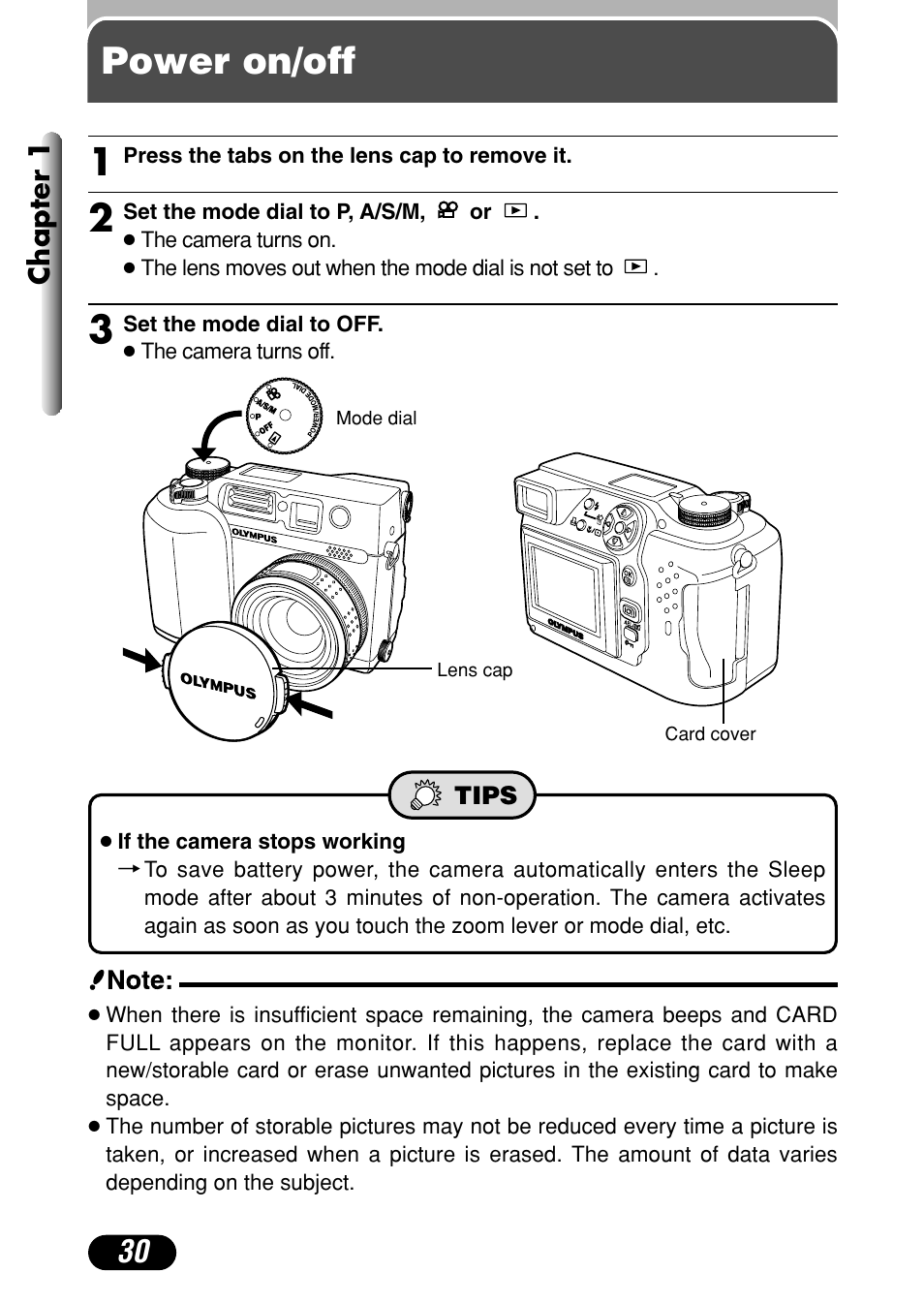 Power on/off | Olympus C-4040 Zoom User Manual | Page 30 / 200