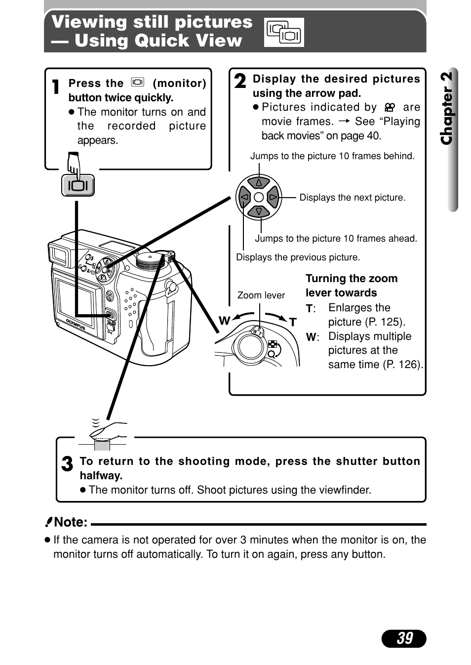 Viewing still pictures — using quick view, Chapter 2 | Olympus C-4040 Zoom User Manual | Page 39 / 200