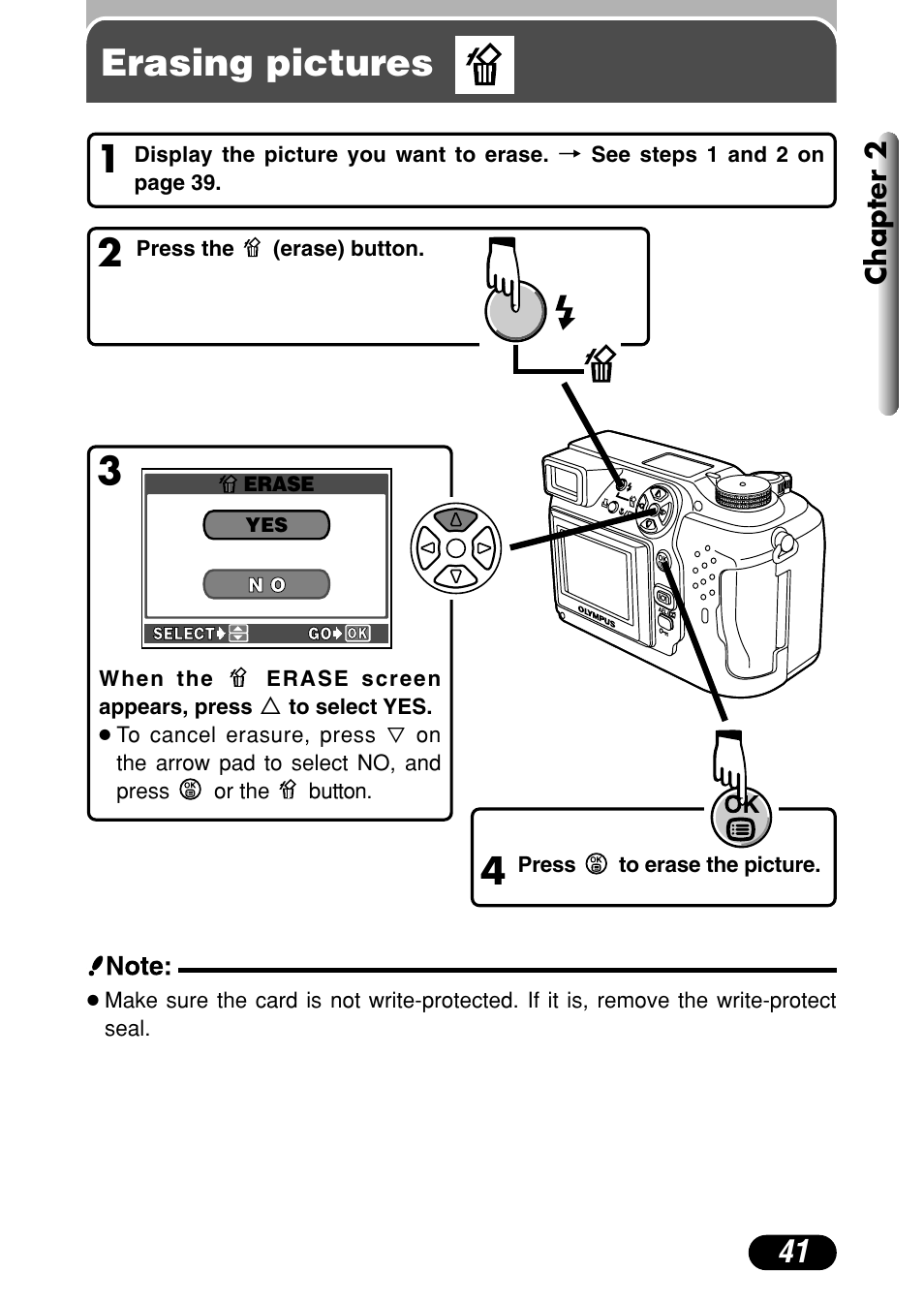 Erasing pictures, 3erasing pictures | Olympus C-4040 Zoom User Manual | Page 41 / 200