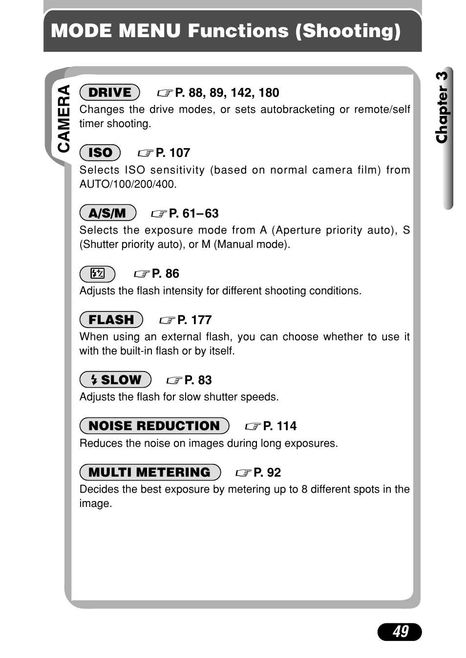 Mode menu functions (shooting) | Olympus C-4040 Zoom User Manual | Page 49 / 200