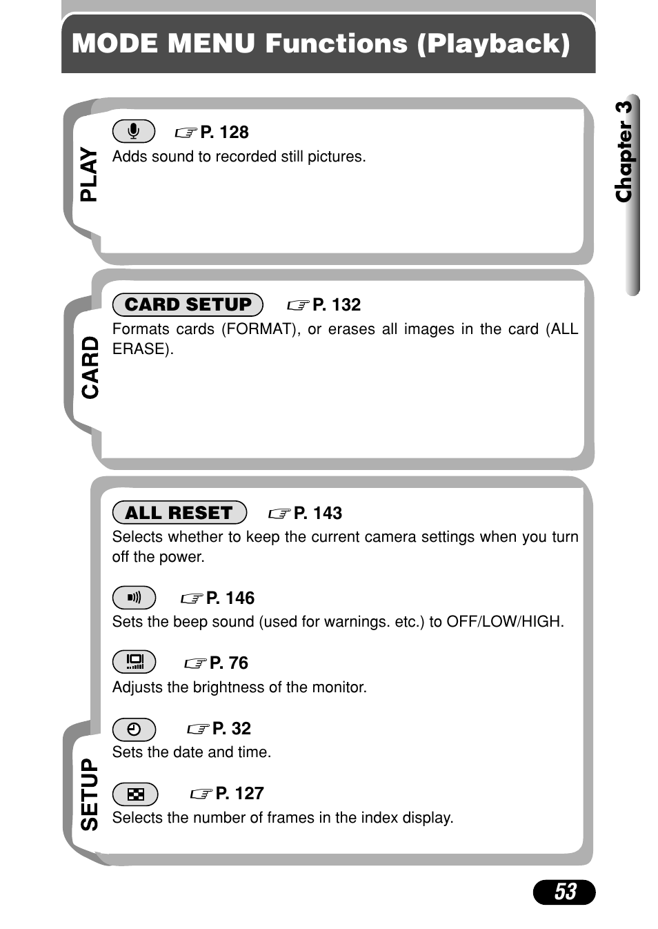 Mode menu functions (playback) | Olympus C-4040 Zoom User Manual | Page 53 / 200