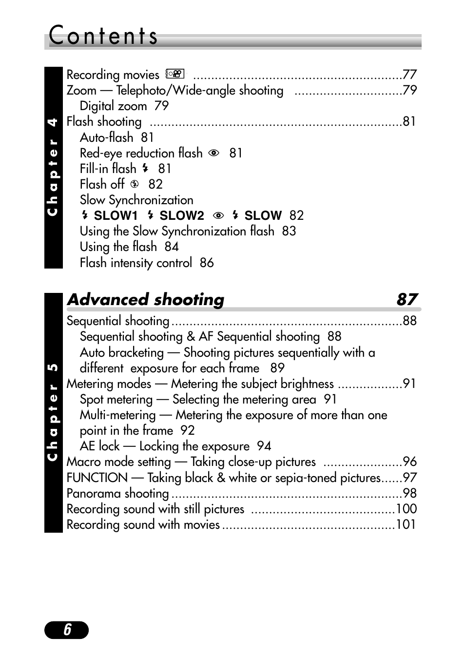 Advanced shooting 87 | Olympus C-4040 Zoom User Manual | Page 6 / 200