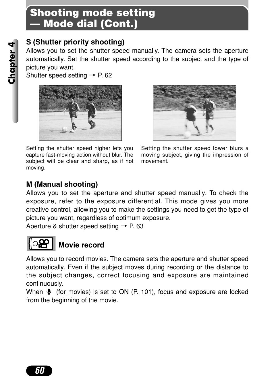 Shooting mode setting — mode dial (cont.), Chapter 4 | Olympus C-4040 Zoom User Manual | Page 60 / 200