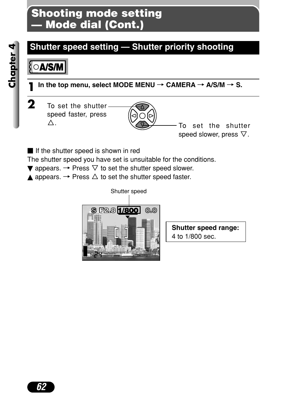 Shooting mode setting — mode dial (cont.) | Olympus C-4040 Zoom User Manual | Page 62 / 200