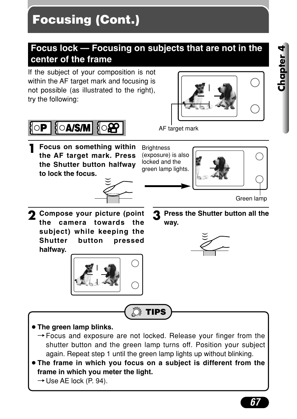 Focus lock, Focusing (cont.) | Olympus C-4040 Zoom User Manual | Page 67 / 200