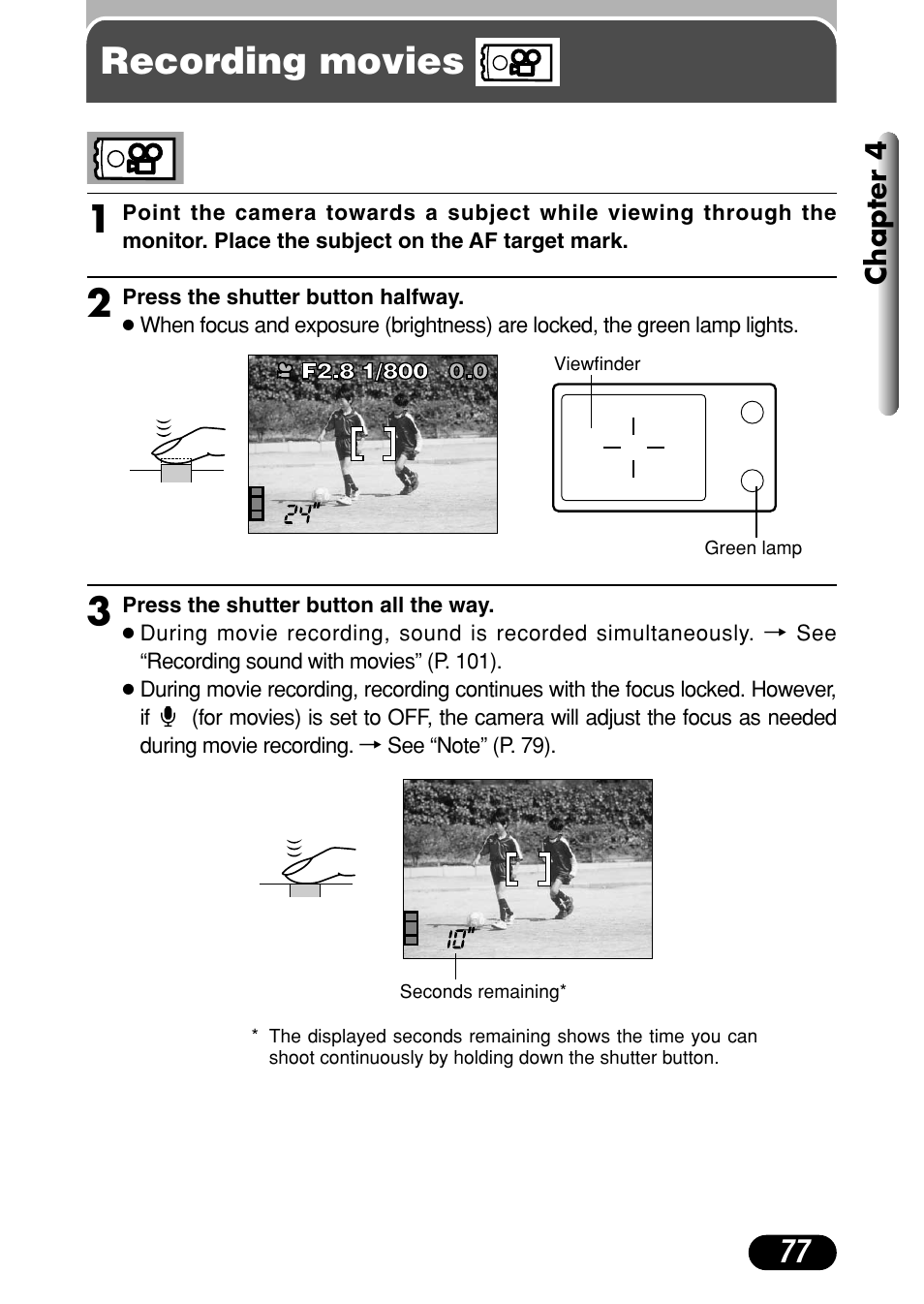 Recording movies, Recording movies 1 | Olympus C-4040 Zoom User Manual | Page 77 / 200