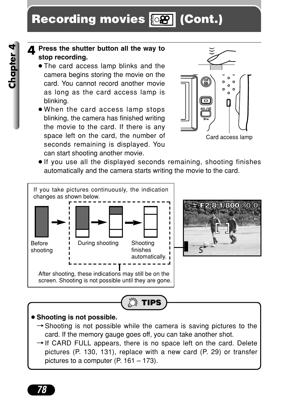 Recording movies (cont.), Chapter 4 | Olympus C-4040 Zoom User Manual | Page 78 / 200