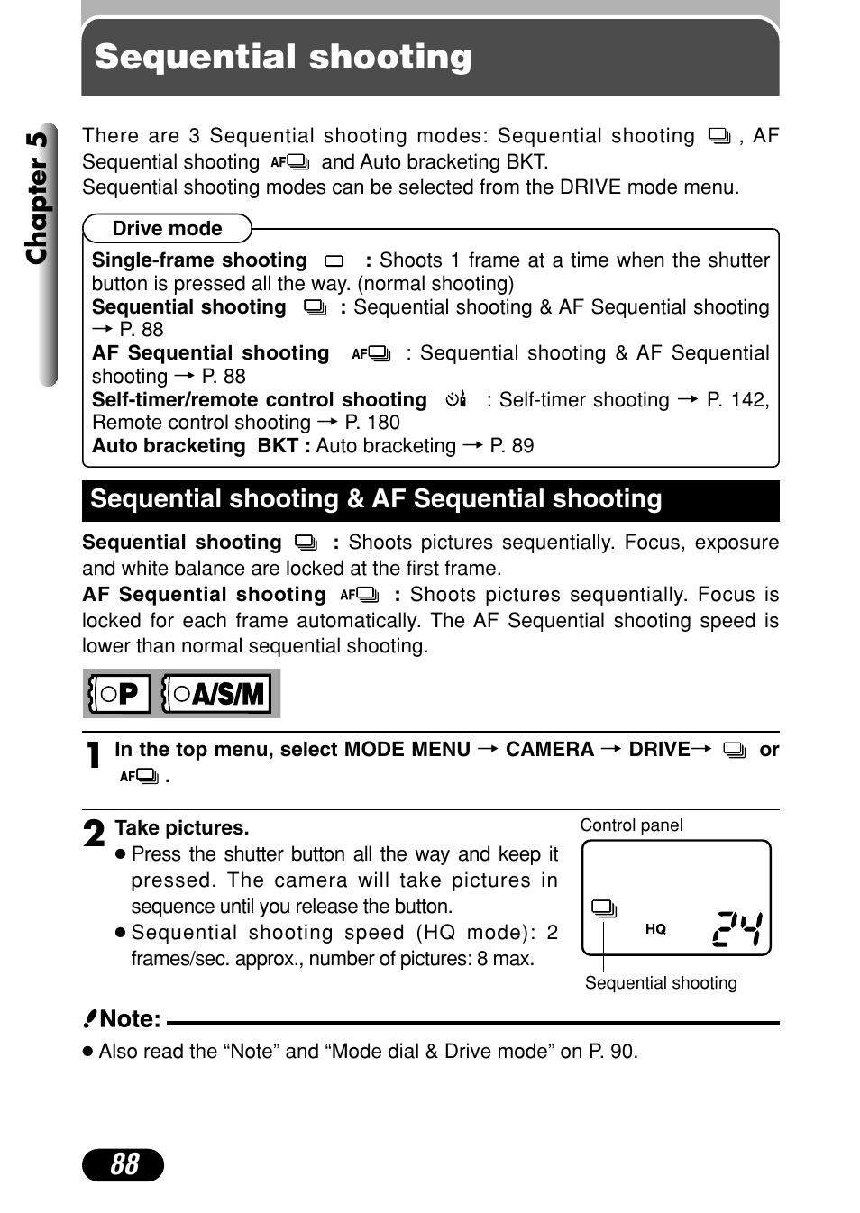 Sequential shooting, Sequential shooting & af sequential shooting 88, Chapter 5 | Sequential shooting & af sequential shooting | Olympus C-4040 Zoom User Manual | Page 88 / 200