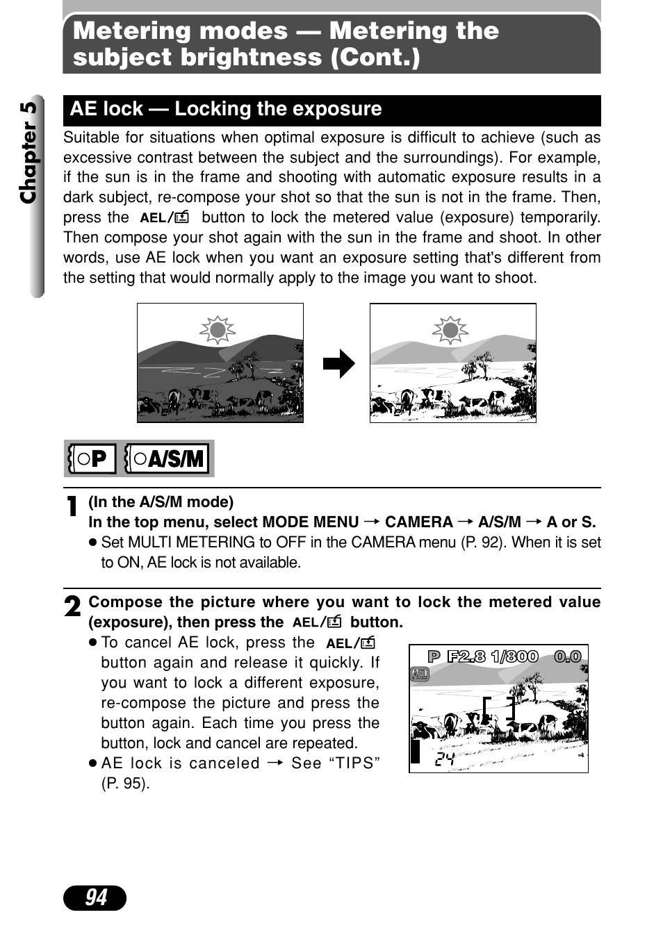 Ae lock — locking the exposure 94 | Olympus C-4040 Zoom User Manual | Page 94 / 200