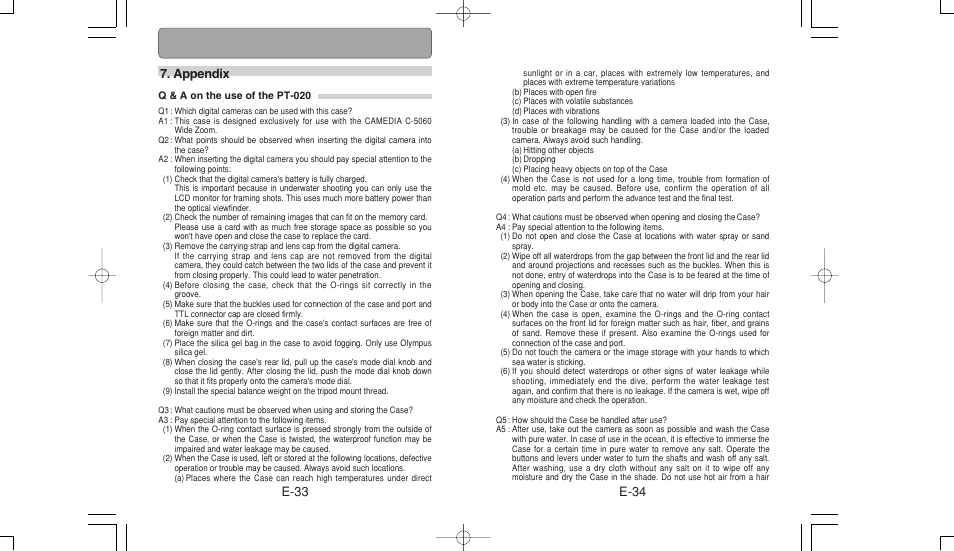 E-34 e-33, Appendix | Olympus PT-020 User Manual | Page 18 / 21