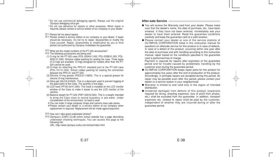 E-38 e-37 | Olympus PT-020 User Manual | Page 20 / 21