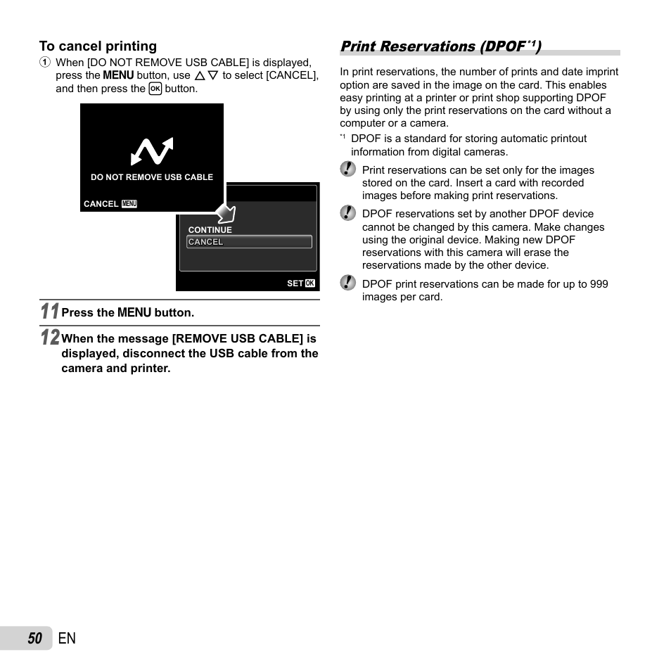 50 en, Print reservations (dpof | Olympus T-110 User Manual | Page 50 / 75