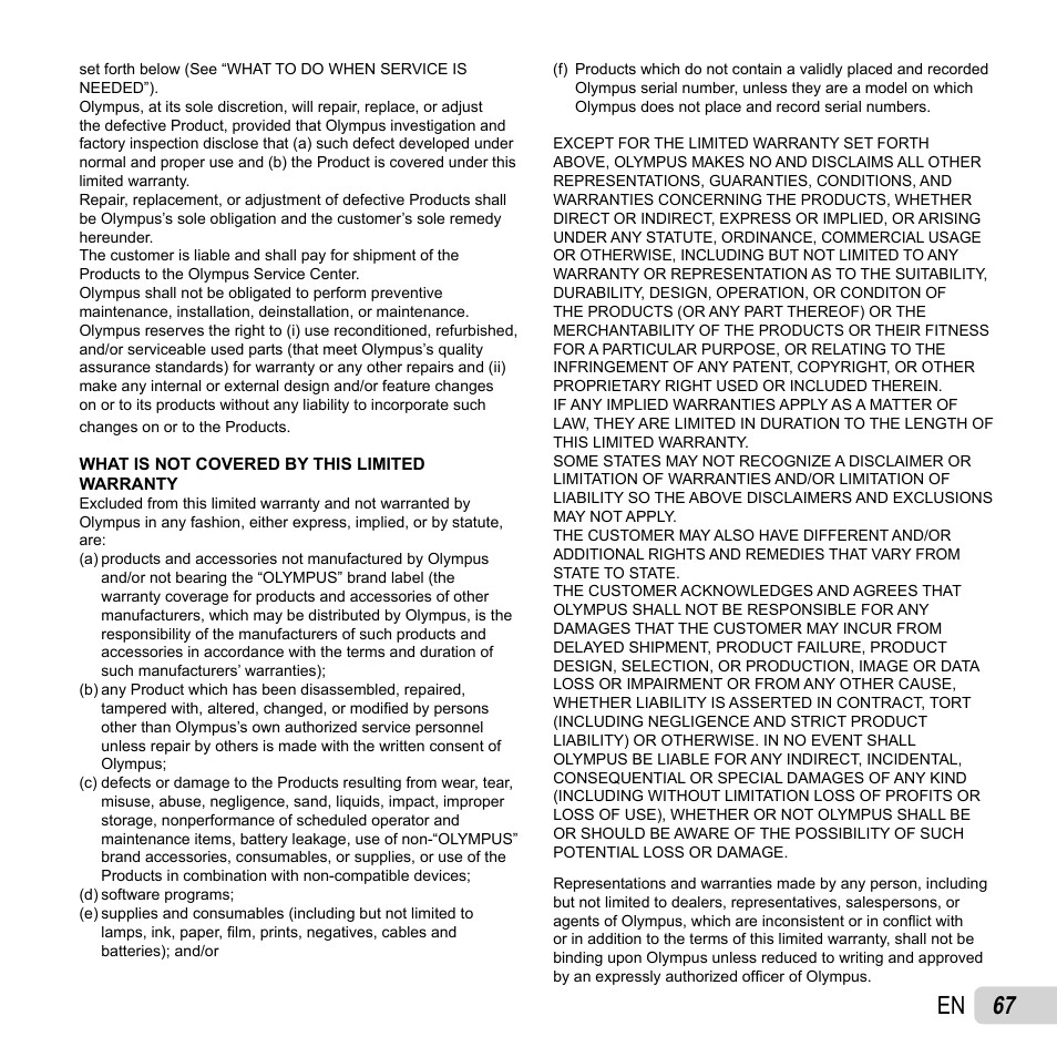 67 en | Olympus T-110 User Manual | Page 67 / 75