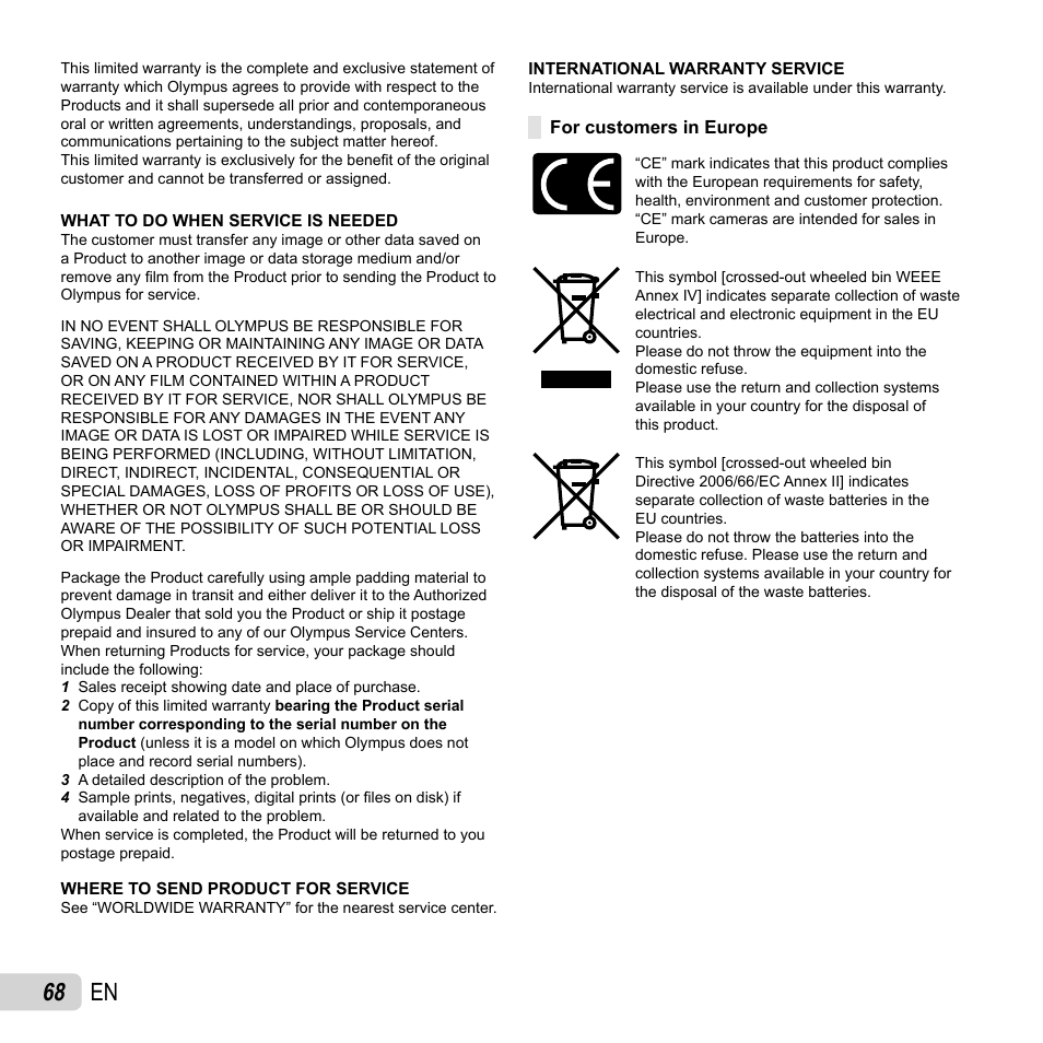 68 en | Olympus T-110 User Manual | Page 68 / 75