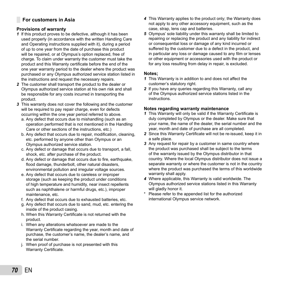 70 en | Olympus T-110 User Manual | Page 70 / 75