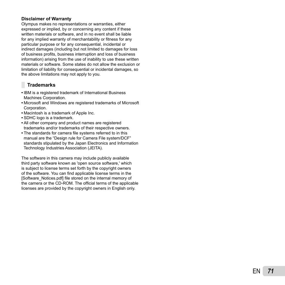71 en | Olympus T-110 User Manual | Page 71 / 75