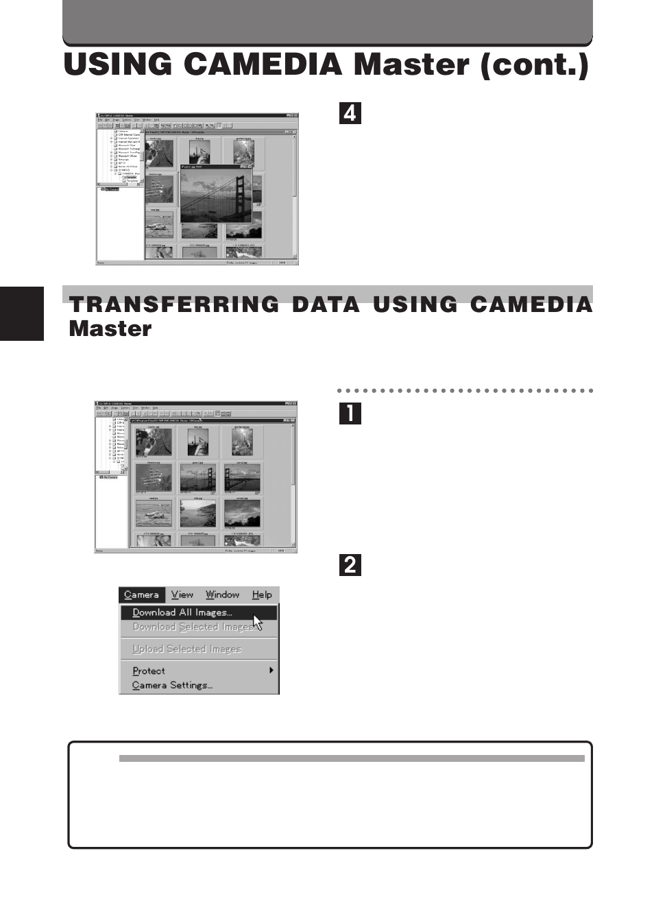Using camedia master (cont.), 4transferring data using camedia master | Olympus D-360L User Manual | Page 102 / 124