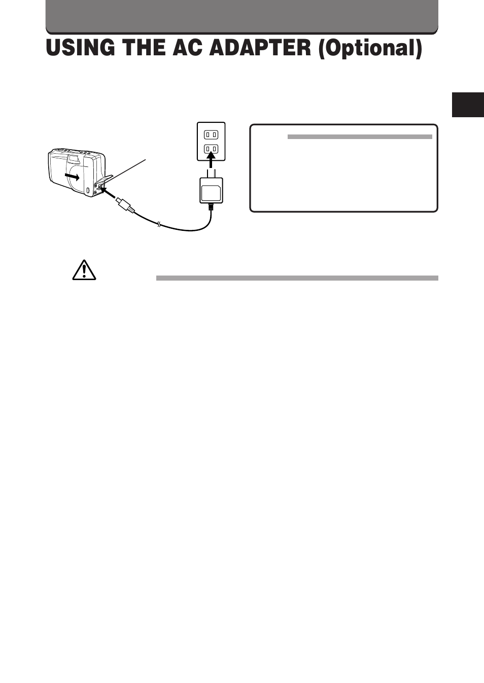 Using the ac adapter (optional) | Olympus D-360L User Manual | Page 27 / 124